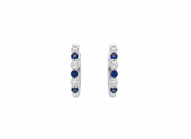 (R)14KW .20 SAP .15 DIA SAPPHIRE AND DIAMOND HUGGIE HOOPS