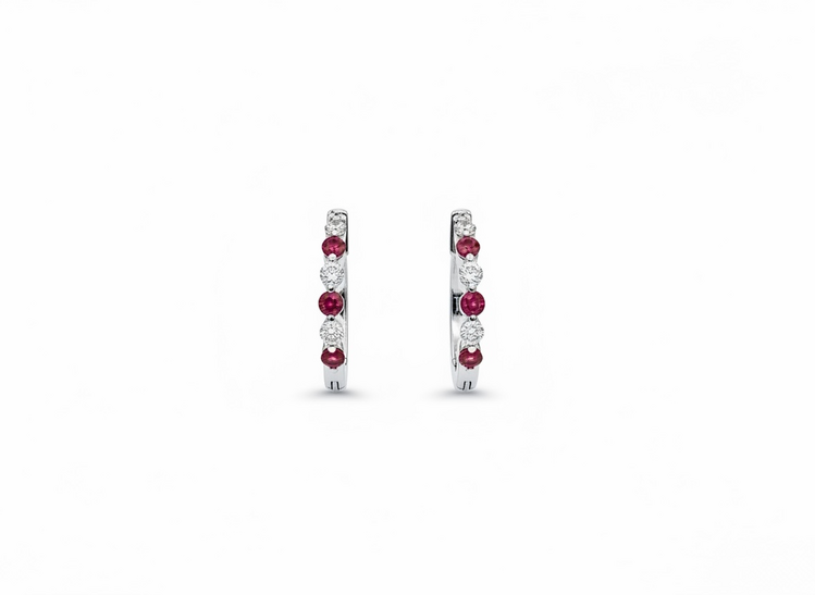 (R)14KW 0.15 DIA 0.2 RB ALTERNATING DIAMOND AND RUBY HOOPS