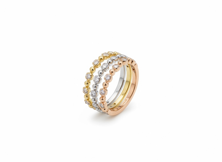 HJ NAMDAR (Y)14K .70 TRI GOLD PRONG STACKABLE DIAMOND RINGS
