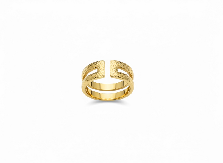 STEPHEN ESTELLE (Y)14KY VERMEIL NEGATIVE SPACE HAMMERED RING