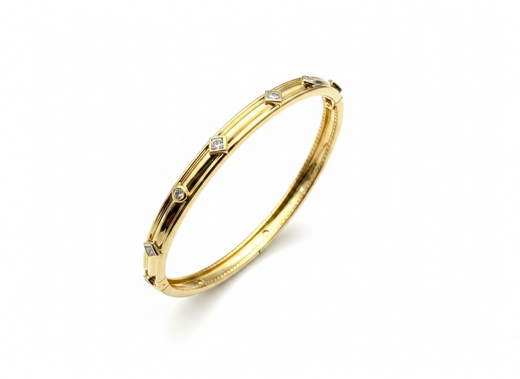 (Y)18KY 1.1CT DIA MILGRAIN EDGE GOLD BANGLE