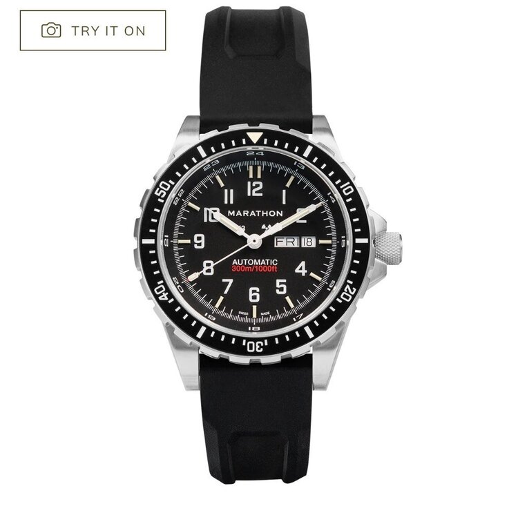 MARATHON MARATHON WATCH WW194021SS-0130 The Jumbo Day/Date Automatic (JDD), commonly known as the Jumbo Day/Date, is a reliable and accurate military watch that is designed for durability and functionality in a variety of conditions. 46mm case made of 316l steel.