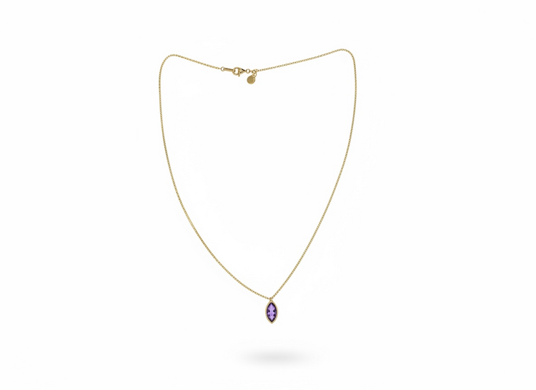 PRIMA NY (Y)14KY 10X5 AM BEZEL SET 10X5MM MARQUISE AMETHYST PENDANT WITH YELLOW GOLD CHAIN