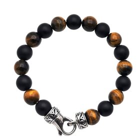 BLACKJACK (Y)BJ TIGERS EYE AND ONYX MATT FINISH STAINLESS STEEL BRACELET