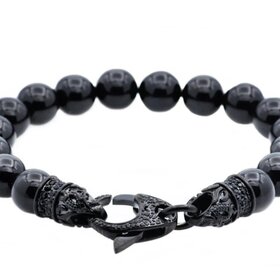 BLACKJACK (Y)BJ ONYX 10MM BEAD BLACK CZ BLACK STAINLESS STEEL BRACELET
