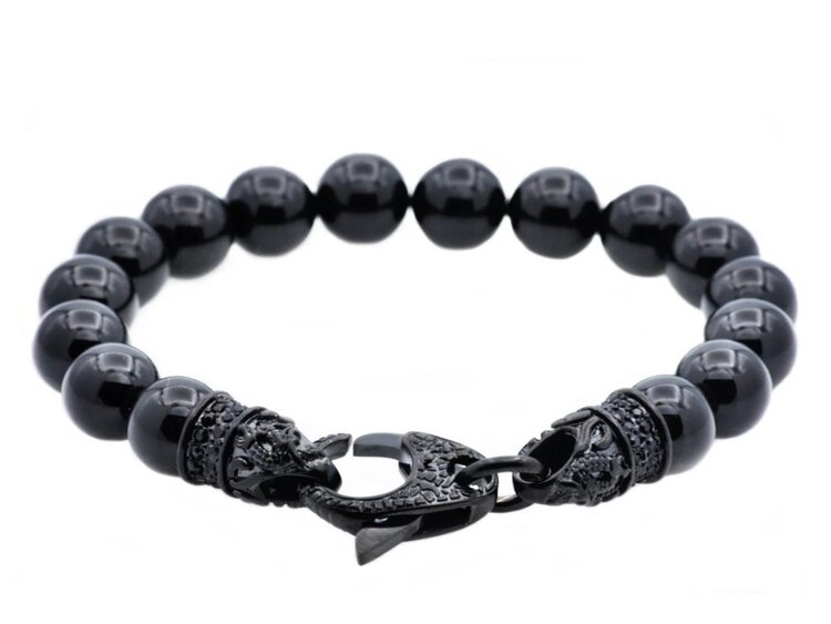 BLACKJACK (Y)BJ ONYX 10MM BEAD BLACK CZ BLACK STAINLESS STEEL BRACELET