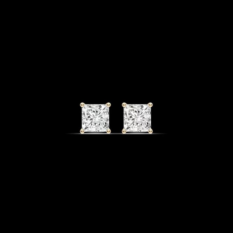 DIAMOND TRADERS INTERNATIONAL (Z) 14KW 1.55CT LAB VS1 F , WHITE GOLD PRINCESS CUT LAB GROWN STUDS, 1.565 CARATS