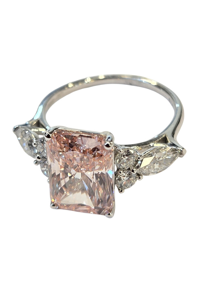 DIAMOND TRADERS INTERNATIONAL (Z) 14k 4.75PK .75MT LAB , WHITE GOLD BRIDAL RING, RADIANT 4.75CT LAB GROWN PINK DIAMOND VS1 CENTER, .75CT MOUNTING