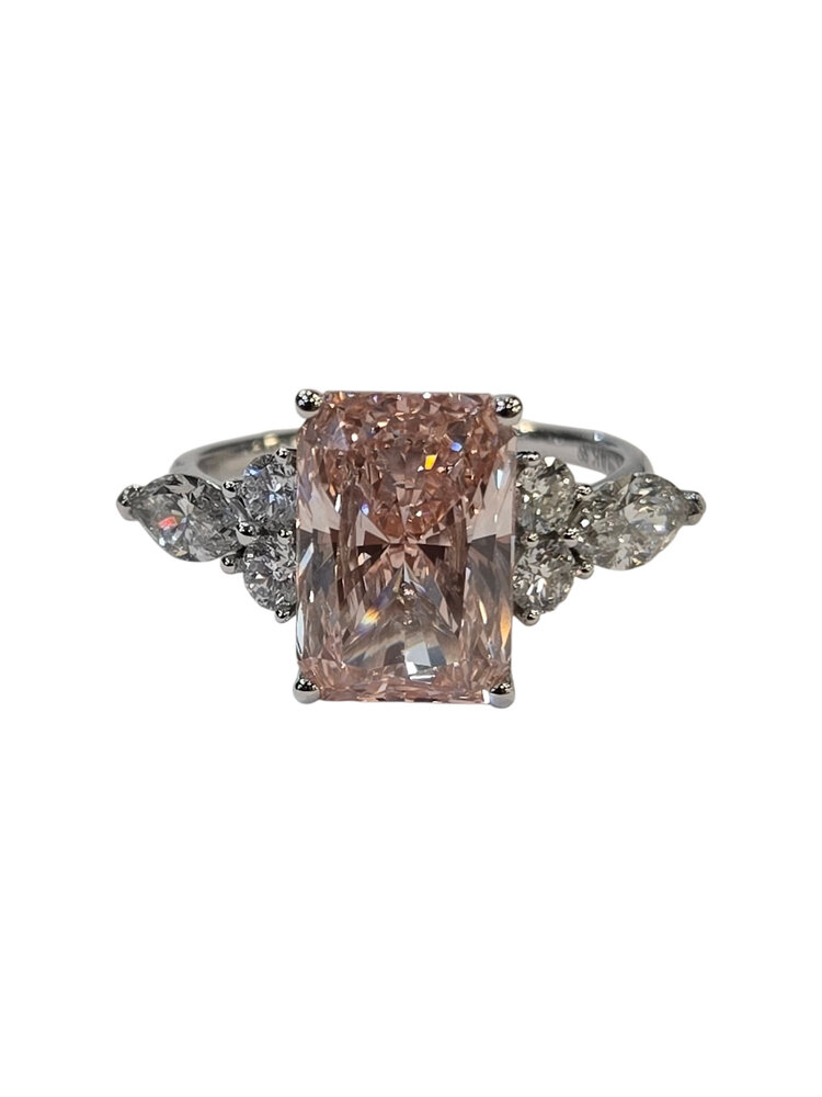 DIAMOND TRADERS INTERNATIONAL (Z) 14k 4.75PK .75MT LAB , WHITE GOLD BRIDAL RING, RADIANT 4.75CT LAB GROWN PINK DIAMOND VS1 CENTER, .75CT MOUNTING