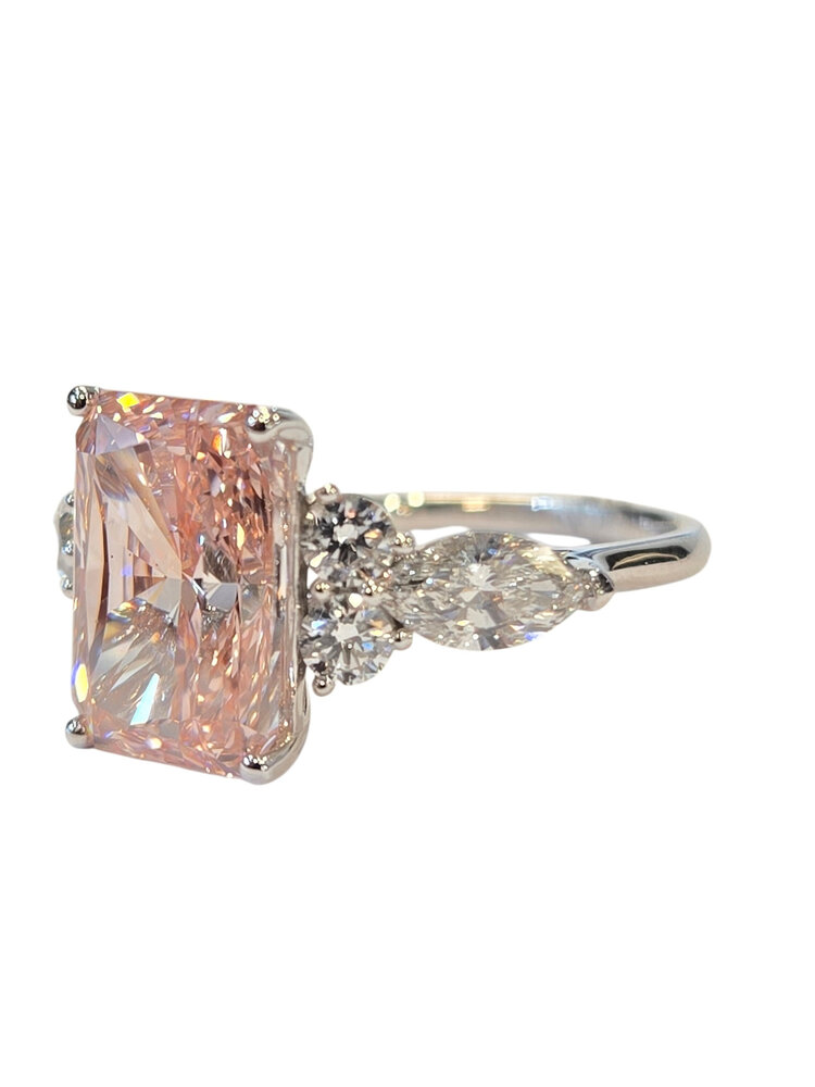 DIAMOND TRADERS INTERNATIONAL (Z) 14k 4.75PK .75MT LAB , WHITE GOLD BRIDAL RING, RADIANT 4.75CT LAB GROWN PINK DIAMOND VS1 CENTER, .75CT MOUNTING