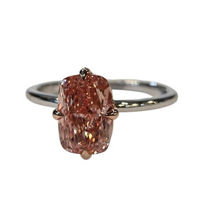 DIAMOND TRADERS INTERNATIONAL (X) 14K 2CT PNK LAB , WHITE & ROSE GOLD RING, 2 CARAT LAB GROWN ELONGATED PINK DIAMOND , VS1