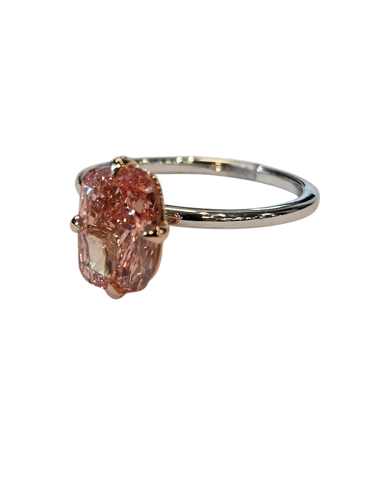 DIAMOND TRADERS INTERNATIONAL (X) 14K 2CT PNK LAB , WHITE & ROSE GOLD RING, 2 CARAT LAB GROWN ELONGATED PINK DIAMOND , VS1