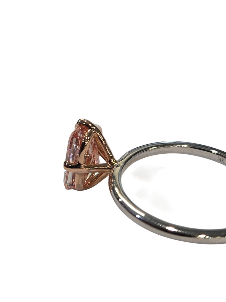 DIAMOND TRADERS INTERNATIONAL (X) 14K 2CT PNK LAB , WHITE & ROSE GOLD RING, 2 CARAT LAB GROWN ELONGATED PINK DIAMOND , VS1