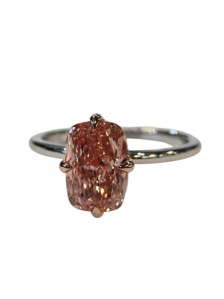 DIAMOND TRADERS INTERNATIONAL (X) 14K 2CT PNK LAB , WHITE & ROSE GOLD RING, 2 CARAT LAB GROWN ELONGATED PINK DIAMOND , VS1