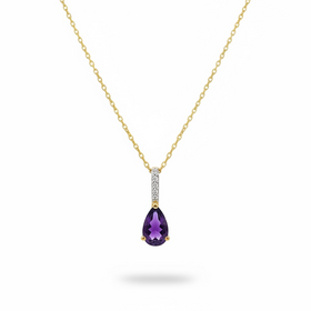 DIAMOND TRADERS INTERNATIONAL (Y)14KY .03DIA TEARDROP AMETHYST AND DIAMOND GOLD 14K NECKLACE DIAMOND TRADERS INTERNATIONAL (Y)14KY .03DIA TEARDROP AMETHYST AND DIAMOND GOLD 14K NECKLACE