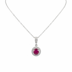 DIAMOND TRADERS INTERNATIONAL (R)10KW .60 RU 0.13 DIA ROUND RUBY AND DIAMOND 10K WHITE GOLD NECKLACE