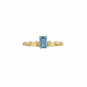 DIAMOND TRADERS INTERNATIONAL (Y)10KY .38BT .08 DIA SWISS BLUE TOPAZ STEP CUT AND DIAMOND RING
