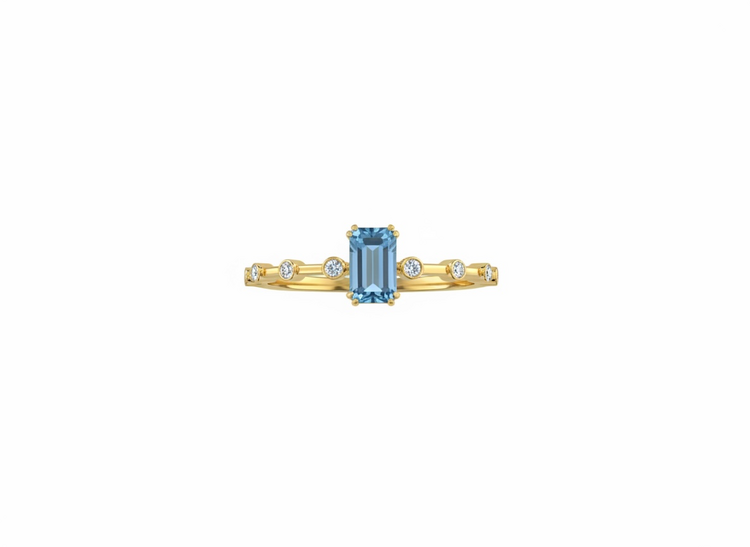 DIAMOND TRADERS INTERNATIONAL (Y)10KY .38BT .08 DIA SWISS BLUE TOPAZ STEP CUT AND DIAMOND RING