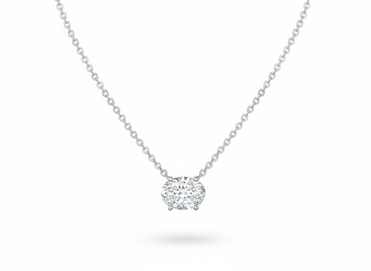 DIAMOND TRADERS INTERNATIONAL (R)14KW .50CT LG OVAL LAB GROWN 14K GOLD NECKLACE