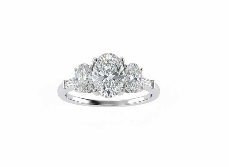 DIAMOND TRADERS INTERNATIONAL (Y)14KW 1.75LG OVAL AND BAGUETTE LAB GROWN DIAMONDS IN AV14K WHITE GOLD BAND