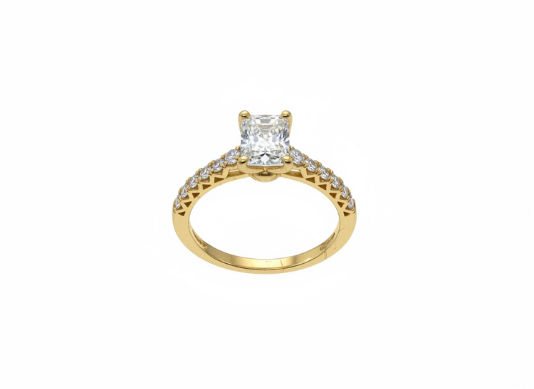 DIAMOND TRADERS INTERNATIONAL (Y)14KY 1.25 LG RADIANT EMERALD DIAMOND WITH ROUND SIDE STONES IN 14K GOLD RING