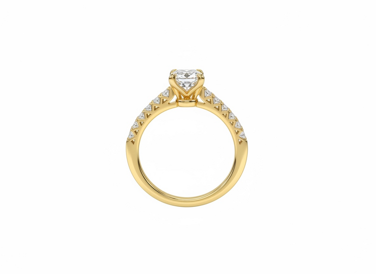 DIAMOND TRADERS INTERNATIONAL (Y)14KY 1.25 LG RADIANT EMERALD DIAMOND WITH ROUND SIDE STONES IN 14K GOLD RING