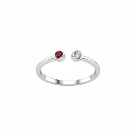 DIAMOND TRADERS INTERNATIONAL (R)10KW WHT TPZ & GARN NEGATIVE SPACE ROUND WHITE TOPAZ AND GARNET IN 10K WHITE GOLD RING