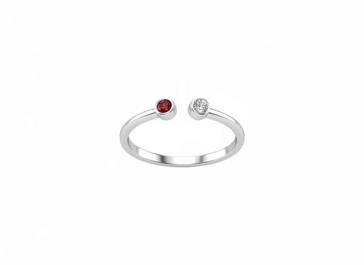 DIAMOND TRADERS INTERNATIONAL (R)10KW WHT TPZ & GARN NEGATIVE SPACE ROUND WHITE TOPAZ AND GARNET IN 10K WHITE GOLD RING