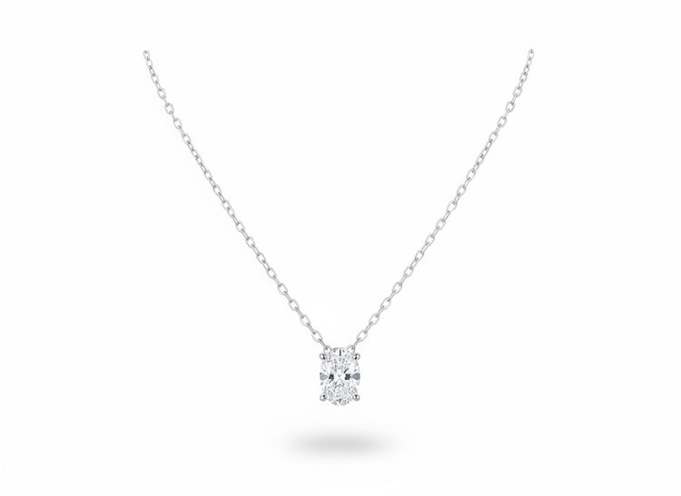 DIAMOND TRADERS INTERNATIONAL (Y)14KW .50LG OVAL DIAMOND CUT 14K WHITE GOLD CHAIN WITH OVAL LAB GROWN DIAMOND