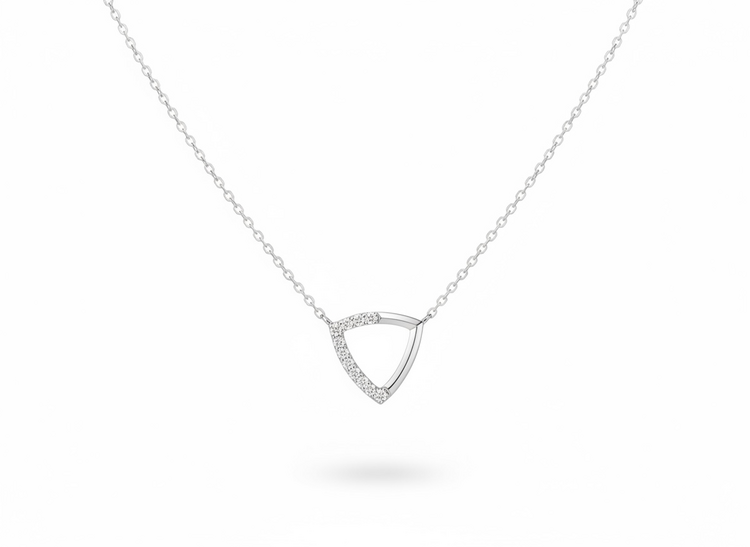 DIAMOND TRADERS INTERNATIONAL (Y)14KW 0.06DIA ADJUSTABLE DIAMOND CUT CHAIN WITH TRIANGLE PENDANT HALF ENCRUSTED WITH DIAMONDS