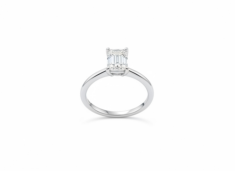 DIAMOND TRADERS INTERNATIONAL (Y)14KW 1.0LG IGI SOLITAIRE EMERALD WHITE GOLD RING IGI CERTIFIED VS2 COLOR E