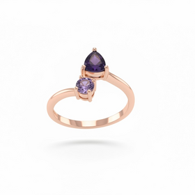 DIAMOND TRADERS INTERNATIONAL (R)10KR PNK AM & AM NEGATIVE SPACE ROSE GOLD RING WITH ROUND PINK AMETHYST AND TRIANGULAR AMETHYST DIAMOND TRADERS INTERNATIONAL (R)10KR PNK AM & AM NEGATIVE SPACE ROSE GOLD RING WITH ROUND PINK AMETHYST AND TRIANGULAR AMETHYST