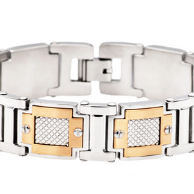 BLACKJACK (Y) BJ 18K SS Rose Gold Plating & Stainless Steel Diamond Cut Link Bracelet With Screw Accents