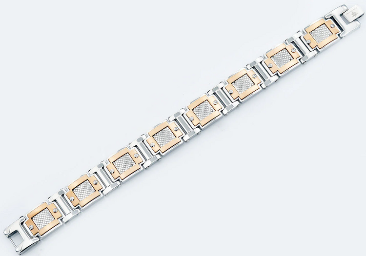 BLACKJACK (Y) BJ 18K SS Rose Gold Plating & Stainless Steel Diamond Cut Link Bracelet With Screw Accents