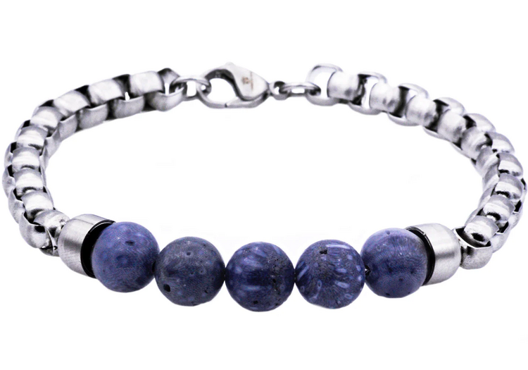 BLACKJACK (R)BJ Blue Coral and Stainless Steel Rolo Link Bracelet