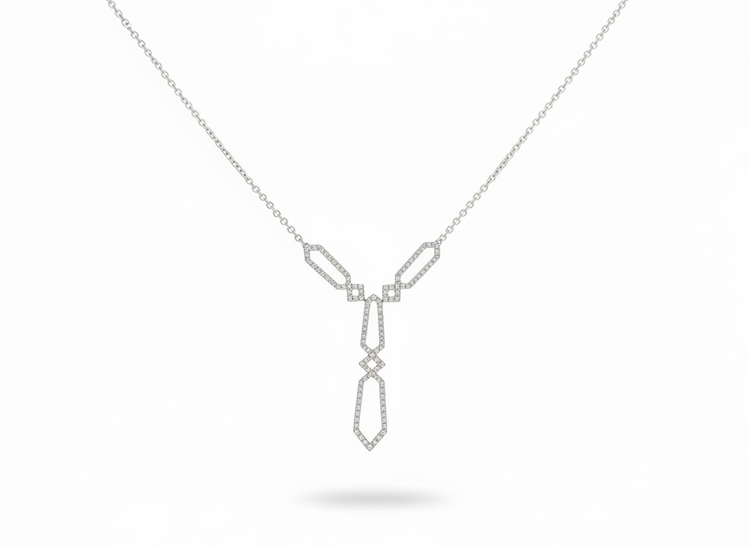 (Y)925 .15DIA GEOMETRIC DROP NECKLACE WITH NATURAL DIAMONDS
