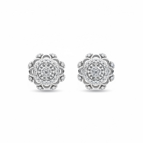 (Y)925 .13DIA INTRICATE MANDALA DESIGN PUSH BACK SILVER STUDS WITH REAL DIAMONDS