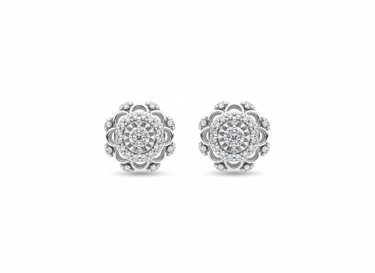 (Y)925 .13DIA INTRICATE MANDALA DESIGN PUSH BACK SILVER STUDS WITH REAL DIAMONDS
