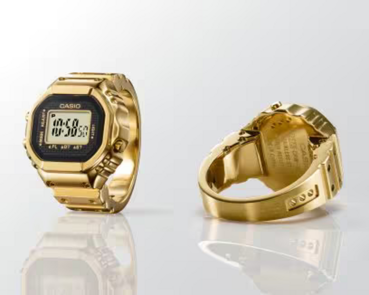 CASIO CASIO RING WATCH CRW001G-9 , The CRW001G-9 ring watch is elegant, timeless, and practical. Complimentary hues of black and gold belie everyday features such as a stopwatch, flash alarm, and dual time.