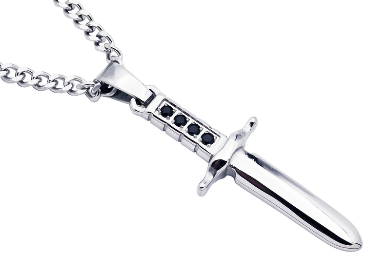 BLACKJACK (Y)BJ CUB ZIRC STEEL DAGGER WITH BLACK CUBIC ZIRCONIA ON THE HILT