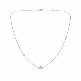 (X)925 1.25LG DIAMOND NECKLACE EAST WEST SET MARQUISE CENTER SET IN SILVER WITH FOUR ROUND DIAMONDS ON THE CHAIN