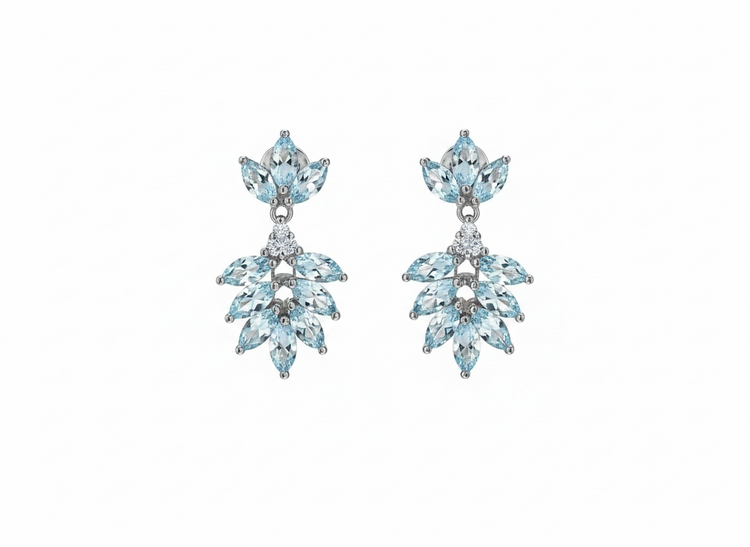 RYAN GEMS INC (Y)14KW 5CT AQUA .12DIA AQUAMARINE AND DIAMOND LEAF DANGLING EARRINGS