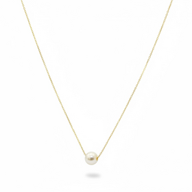 (Y)14KY FW PEARL NECKLACE WIH DIAMOND CUT GOLD CHAIN
