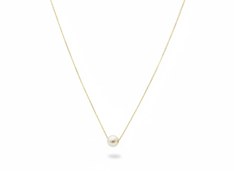 (Y)14KY FW PEARL NECKLACE WIH DIAMOND CUT GOLD CHAIN