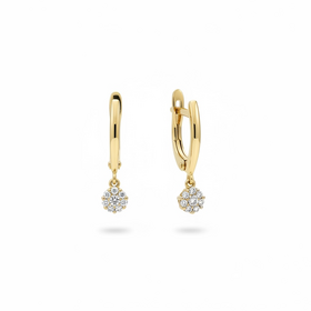 (Y)10KY .30DIA HOOP EARRING WITH DANGLING DIAMOND DISC