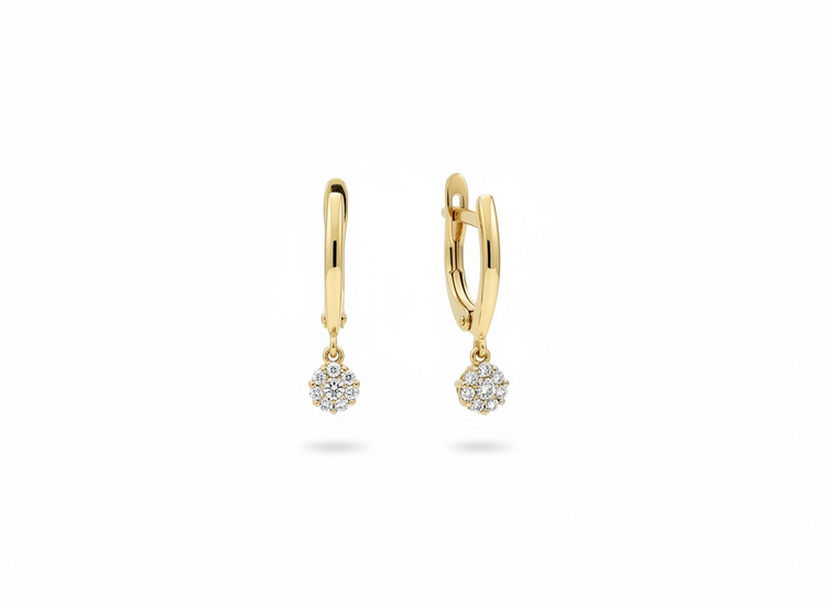 (Y)10KY .30DIA HOOP EARRING WITH DANGLING DIAMOND DISC