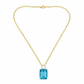 RYAN GEMS INC (Y)14KY 26CT BLT .15CTW DIAMOND, BLUE TOPAZ STEP CUT 17” ELONGATED ROLO LINK NECKLACE