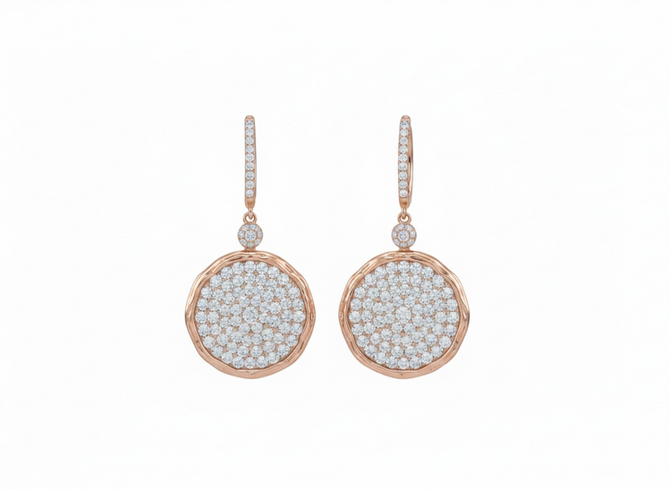 RYAN GEMS INC (Y)14KR 2.60CTW PAVE DIAMOND DANGLE DISC DANGLE ROSE GOLD  EARRINGS