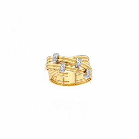 RYAN GEMS INC (R)14KY .06DIA BANDED GOLD RING WITH FOUR DIAMOND PAIRS