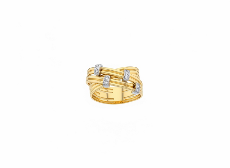 RYAN GEMS INC (R)14KY .06DIA BANDED GOLD RING WITH FOUR DIAMOND PAIRS